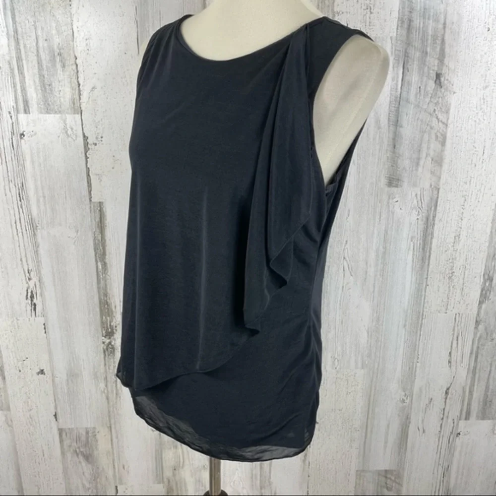 Worthington Women’s Black Semi‎ Sheer Ruffle Scoop Neck Sleeveless Blouse Top M